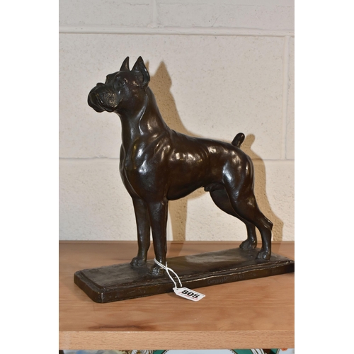 805 - A BRONZE FIGURE OF A BOXER DOG, the standing boxer on a rectangular base, marked 'Copyright 1943', h... 