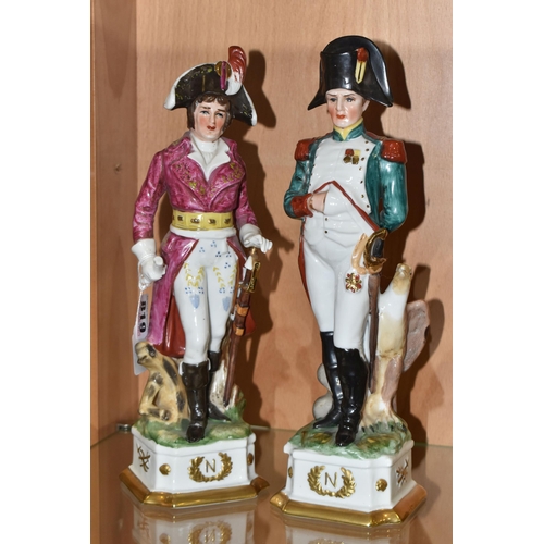 819 - TWO CAPODIMONTE-STYLE NAPOLEONIC FIGURES comprising Napoleon with his hand under his jacket beside a... 