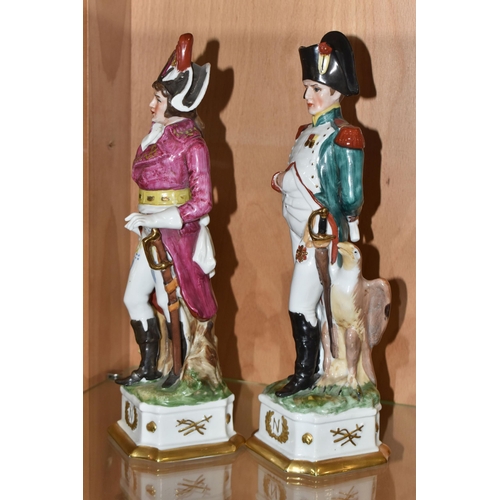 819 - TWO CAPODIMONTE-STYLE NAPOLEONIC FIGURES comprising Napoleon with his hand under his jacket beside a... 