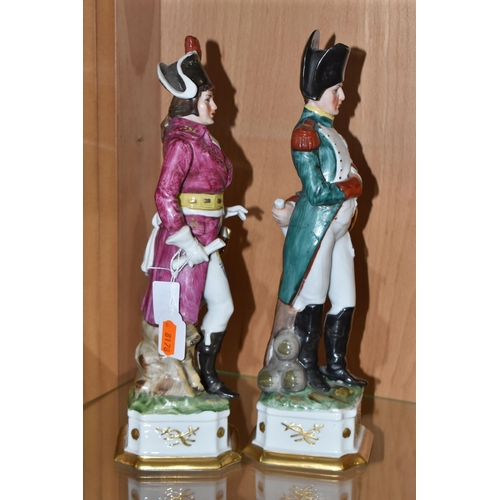 819 - TWO CAPODIMONTE-STYLE NAPOLEONIC FIGURES comprising Napoleon with his hand under his jacket beside a... 