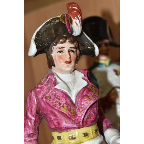 819 - TWO CAPODIMONTE-STYLE NAPOLEONIC FIGURES comprising Napoleon with his hand under his jacket beside a... 