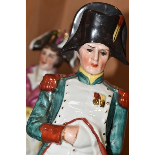 819 - TWO CAPODIMONTE-STYLE NAPOLEONIC FIGURES comprising Napoleon with his hand under his jacket beside a... 