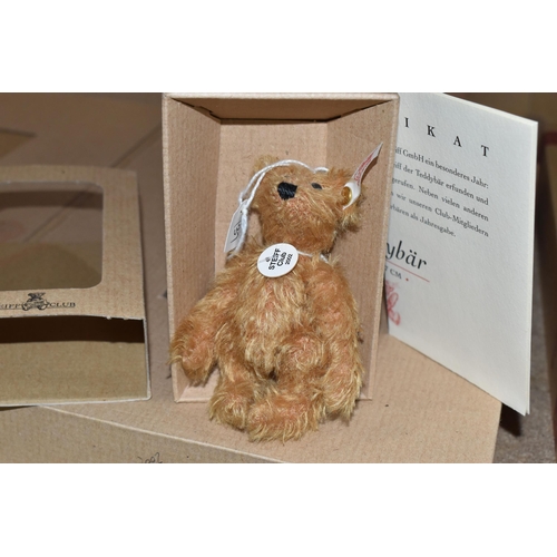 838 - A COLLECTION OF EIGHT STEIFF COLLECTORS CLUB BEARS comprising a 1999 honey bear with a magazine incl... 