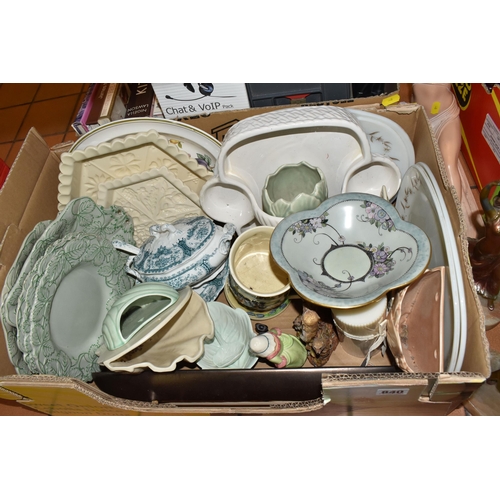 840 - FOUR BOXES AND LOOSE CERAMICS AND MISCELLANEOUS ITEMS to include a box of vintage ceramics to includ... 