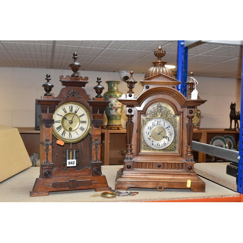 842 - TWO 'HAC WUTTEMBURG' WOODEN CASED CLOCKS comprising a mantel clock with a gilded clock face surround... 