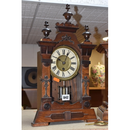 842 - TWO 'HAC WUTTEMBURG' WOODEN CASED CLOCKS comprising a mantel clock with a gilded clock face surround... 