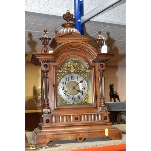 842 - TWO 'HAC WUTTEMBURG' WOODEN CASED CLOCKS comprising a mantel clock with a gilded clock face surround... 