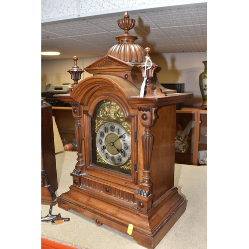 842 - TWO 'HAC WUTTEMBURG' WOODEN CASED CLOCKS comprising a mantel clock with a gilded clock face surround... 