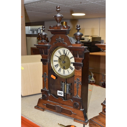 842 - TWO 'HAC WUTTEMBURG' WOODEN CASED CLOCKS comprising a mantel clock with a gilded clock face surround... 