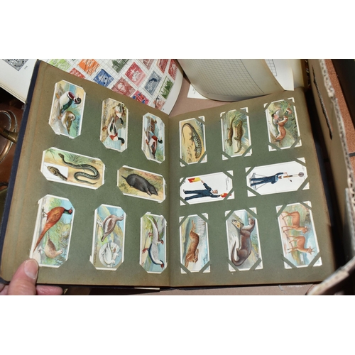 850 - A GROUP OF METAL AND VINTAGE ITEMS to include a Minton tile decorated with birds, two stoneware ink ... 