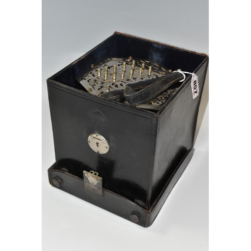 857 - AN EARLY TWENTIETH CENTURY JEFFRIES  BROS BOXED ANGLO CONCERTINA 30 buttons mounted on pierced folia... 