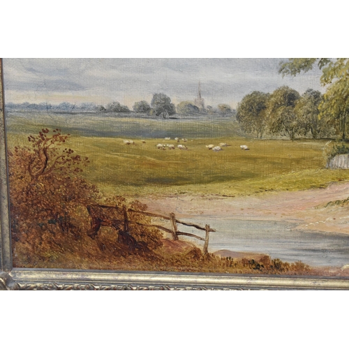 858 - A 19TH CENTURY ENGLISH SCHOOL LANDSCAPE, a cottage and rustic shelter stand before a landscape with ... 