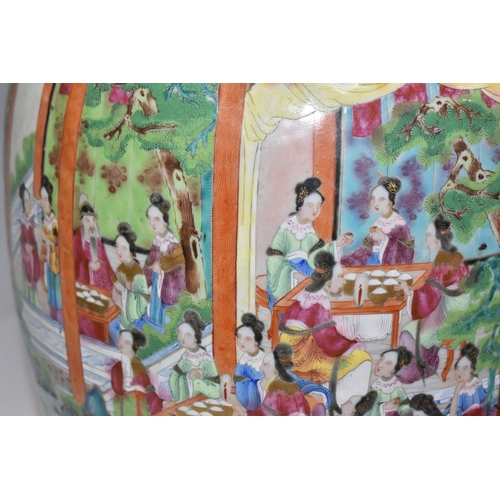 859 - A LARGE NINETEENTH/EARLY TWENTIETH CENTURY CANTON CHINESE 'FAMILLE ROSE' VASE depicting court and co... 