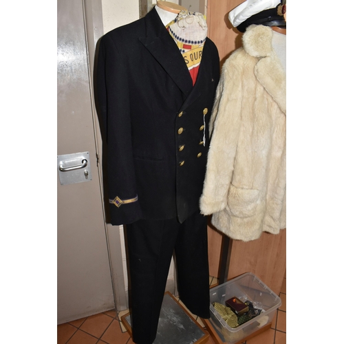 863 - A VINTAGE 4TH ENGINEER MERCHANT NAVY UNIFORM, with cap, and epaulettes, two silk 'bow ties', a boxed... 