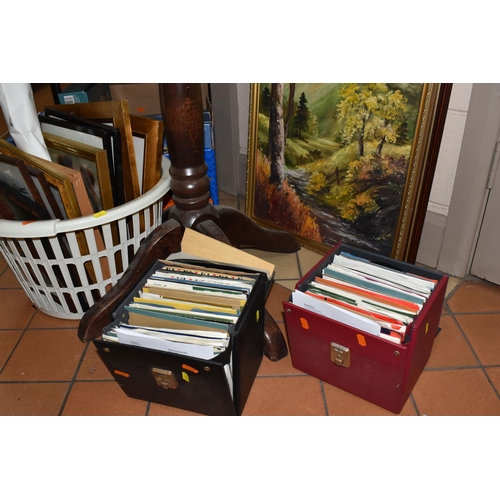 865 - TWO BOXES AND LOOSE BOOKS, RECORDS, AND PICTURES to include a box of approximately eighteen mostly h... 