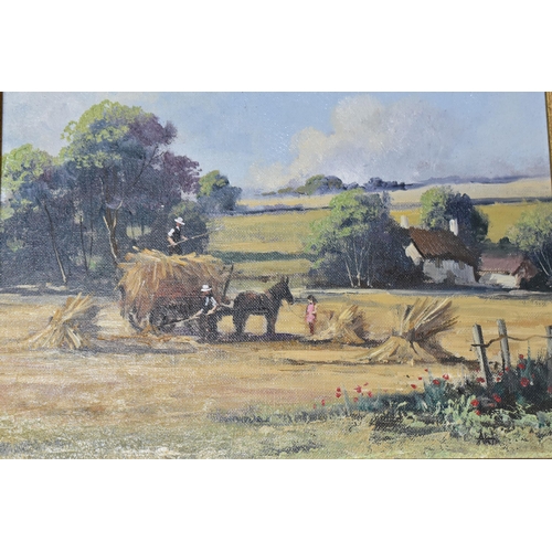 866 - ALAN KING OF MALVERN (1946-2013) 'DEVON HARVEST', a nostalgic farming scene with figures loading hay... 