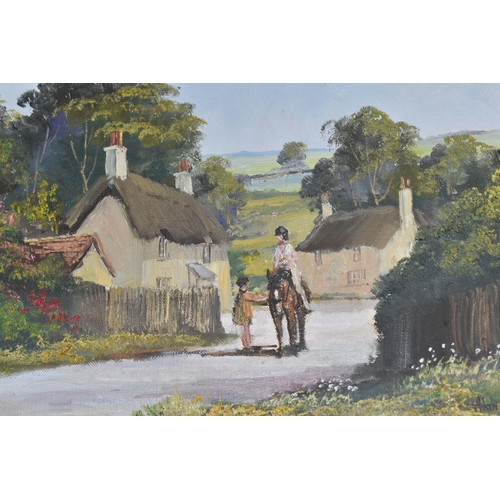 869 - ALAN KING OF MALVERN (1946-2013) 'SOMERSET CROSSING', a horse and cart preparing to cross a stream, ... 