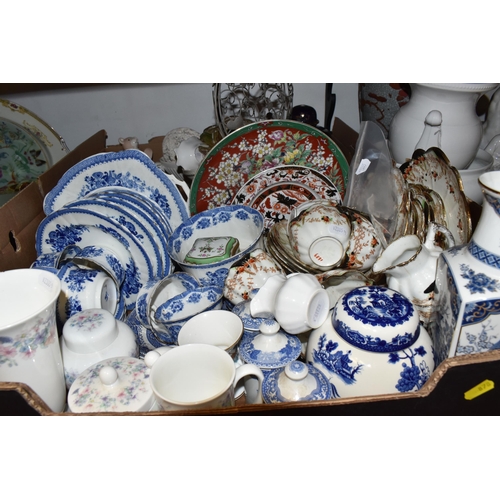 878 - FOUR BOXES AND LOOSE MISCELLANEOUS CERAMIC AND GLASS, included Melba China tea ware with floral deta... 