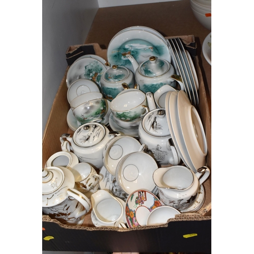 882 - TWO BOXES AND LOOSE CERAMICS, to include six pieces of sage green Wedgwood jasperware, boxed Royal W... 