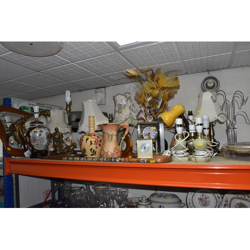 889 - A LARGE GROUP OF DECORATIVE ITEMS to include seven onyx table lamp bases, an Arthur Wood 'Garden' wa... 