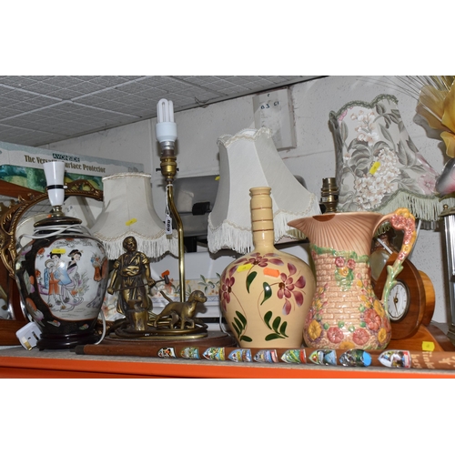 889 - A LARGE GROUP OF DECORATIVE ITEMS to include seven onyx table lamp bases, an Arthur Wood 'Garden' wa... 