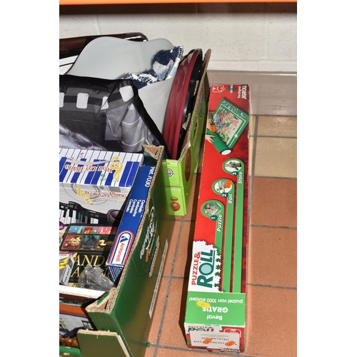 893 - SIX BOXES AND LOOSE MISCELLANEOUS ITEMS to include two boxes of vintage and modern biscuit tins, a b... 