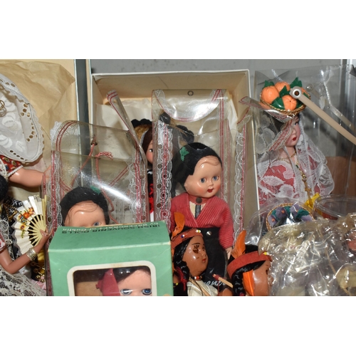 894 - TWO BOXES OF STUFFED TOYS AND FOLK COSTUME DOLLS to include a box of approximately twenty-five vario... 