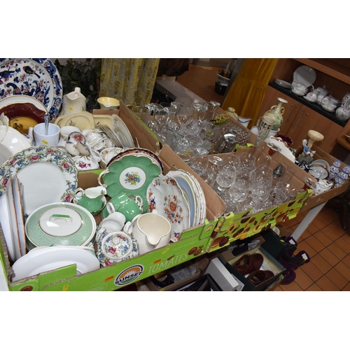 901 - FIVE BOXES AND LOOSE CERAMICS AND GLASSWARE, to include a collection of porcelain soup ladles, assor... 