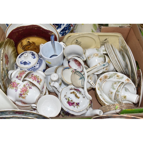 901 - FIVE BOXES AND LOOSE CERAMICS AND GLASSWARE, to include a collection of porcelain soup ladles, assor... 