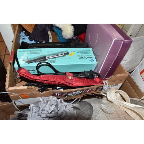 902 - SIX BOXES OF LADIES CLOTHING, SHOES AND SUNDRIES, to include boots and shoes Euro size 38, maker's n... 