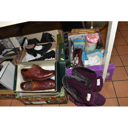 902 - SIX BOXES OF LADIES CLOTHING, SHOES AND SUNDRIES, to include boots and shoes Euro size 38, maker's n... 