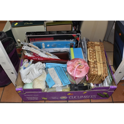 902 - SIX BOXES OF LADIES CLOTHING, SHOES AND SUNDRIES, to include boots and shoes Euro size 38, maker's n... 