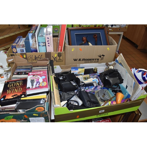 904 - FOUR BOXES AND LOOSE ELECTRONICS, PICTURES, CDS AND SUNDRY ITEMS, to include a black Nintendo DS Lit... 