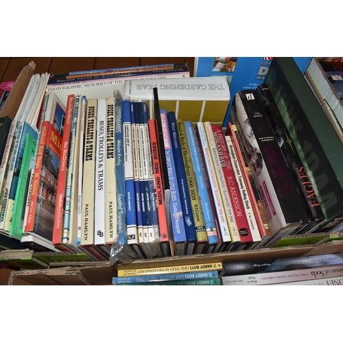 944 - SIX BOXES OF BOOKS containing over 220 miscellaneous titles in hardback and paperback formats, a wid... 