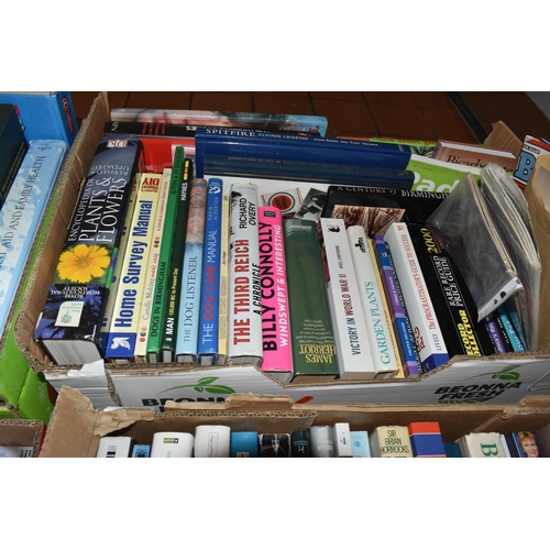 944 - SIX BOXES OF BOOKS containing over 220 miscellaneous titles in hardback and paperback formats, a wid... 