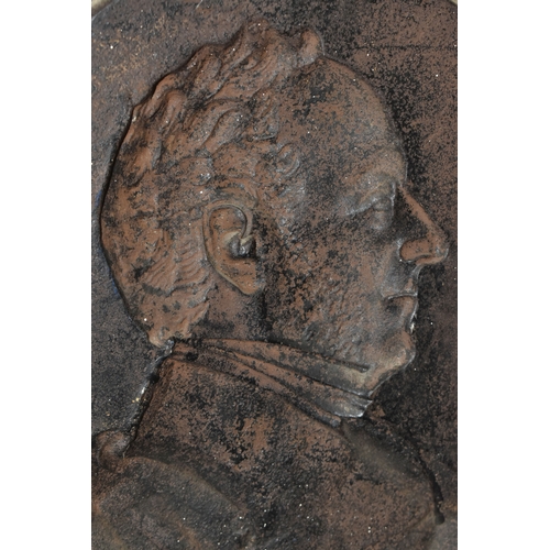 830 - A CAST IRON PORTRAIT WALL PLAQUE, bearing a relief moulded side profile of Prince Albert, within a d... 