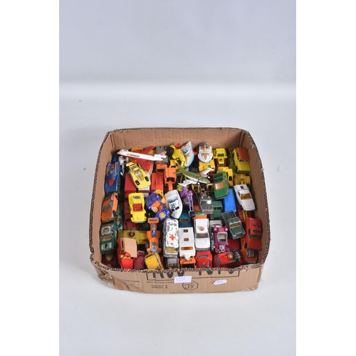 11 - A QUANTITY OF UNBOXED AND ASSORTED PLAYWORN DIECAST VEHICLES, to include Dinky, Matchbox, Corgi, Maj... 