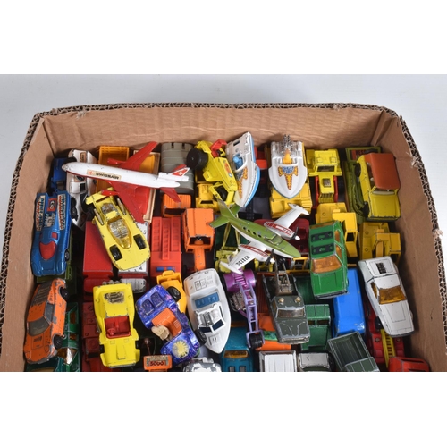 11 - A QUANTITY OF UNBOXED AND ASSORTED PLAYWORN DIECAST VEHICLES, to include Dinky, Matchbox, Corgi, Maj... 