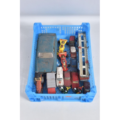 16 - A QUANTITY OF UNBOXED AND ASSORTED PLAYWORN DIECAST VEHICLES, assorted Corgi cars including Morris M... 