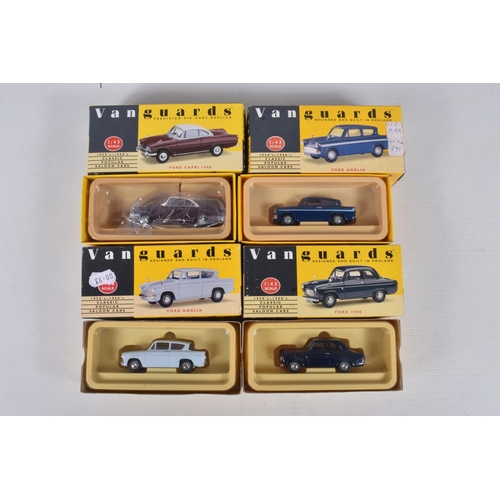 35 - EIGHT BOXED VANGUARDS DIECAST 1:43 SCALE MODEL CARS, to include a Red Herald no. VA5000, an Ambassad... 