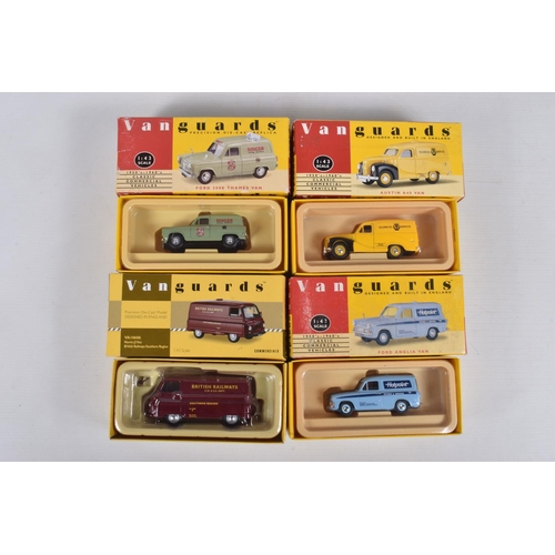 36 - EIGHT BOXED VANGUARDS DIECAST 1:43 SCALE MODEL VANS, to include  an Austin A35 Van no. VA17000, a Fo... 