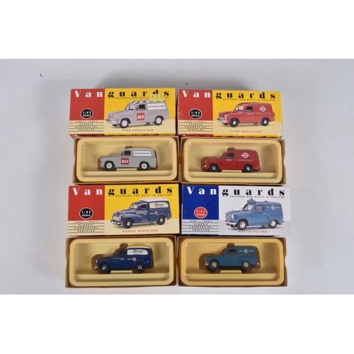 36 - EIGHT BOXED VANGUARDS DIECAST 1:43 SCALE MODEL VANS, to include  an Austin A35 Van no. VA17000, a Fo... 