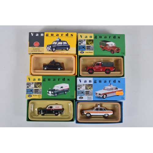 38 - NINE BOXED DIECAST 1:43 SCALE VANGUARD MODEL VEHICLES, to include a Land Rover Series II no. VA07600... 