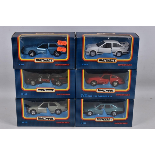 39 - FIVE BOXED MATCHBOX DIECAST SUPERKING MODEL CARS, to include a Rolls Royce Gift Set no. KS808, a Mer... 