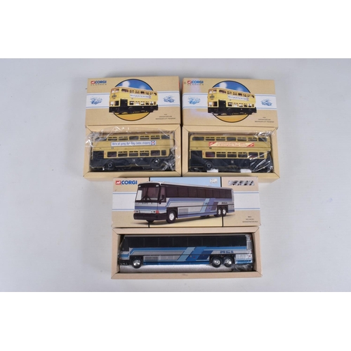 45 - A COLLECTION OF BOXED CORGI DIECAST TRANSPORTATION VEHICLES, to include a Demonstration Bus no. 9842... 