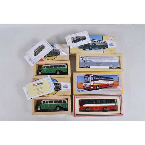 45 - A COLLECTION OF BOXED CORGI DIECAST TRANSPORTATION VEHICLES, to include a Demonstration Bus no. 9842... 