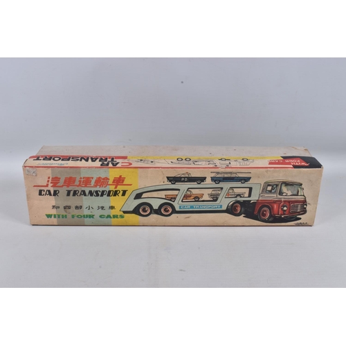 47 - A BOXED CHINESE MADE FRICTION DRIVE TINPLATE ARTICULATED CAR CARRIER/TRANSPORTER, c.1960's, appears ... 