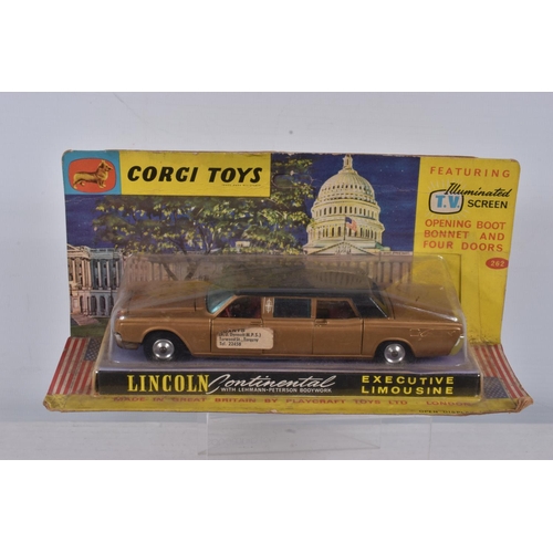 57 - A BOXED CORGI TOYS LINCOLN CONTINENTAL EXECUTIVE LIMOUSINE, No.262, metallic gold with black roof, f... 