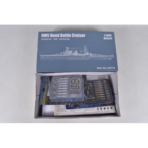 90 - A QUANTITY OF PLASTIC SCALE MODELS OF HMS HOOD AND OTHERS WITH ASSORTED INSTRUCTION BOOKLETS, compri... 