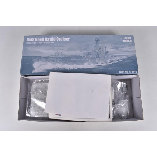 90 - A QUANTITY OF PLASTIC SCALE MODELS OF HMS HOOD AND OTHERS WITH ASSORTED INSTRUCTION BOOKLETS, compri... 